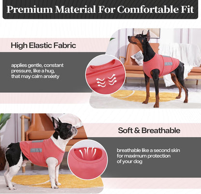 Dog Anxiety Calming Vest, Gentle Compression Anxiety Suit for Dogs, Breathable Dog Calming Wrap for Separation Anxiety, Thunder, Fireworks, Vet Visits, Pink XL