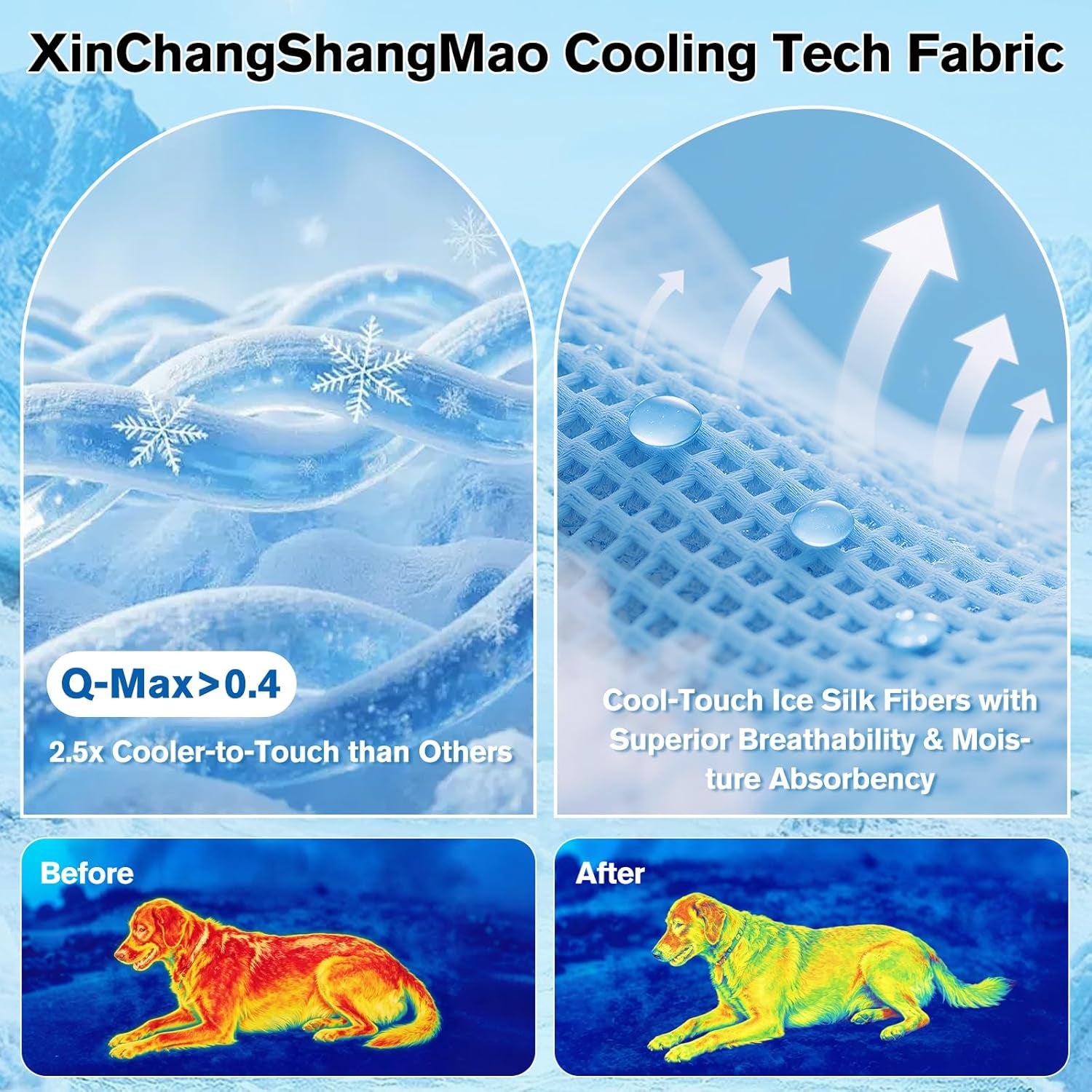 Dog Cooling Mat, Q-Max>0.4 Pet Dog Self Cool Pad, Ice Silk Washable Summer Cooled Mat for Dogs Cats, Kennels, Crates and Beds