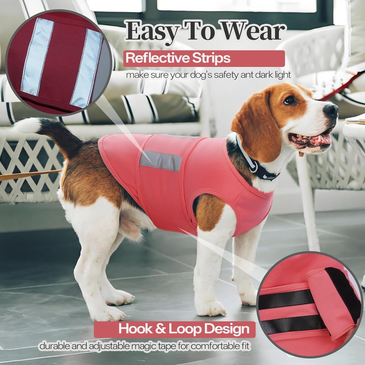 Dog Anxiety Calming Vest, Gentle Compression Anxiety Suit for Dogs, Breathable Dog Calming Wrap for Separation Anxiety, Thunder, Fireworks, Vet Visits, Pink XL