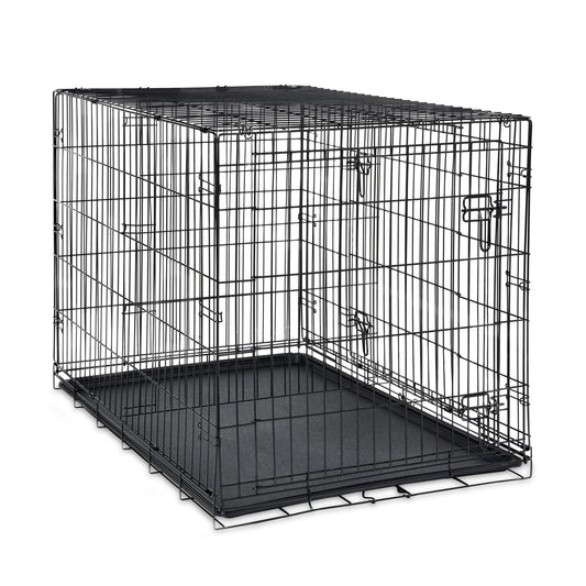 42" Foldable Metal Dog Crate with Double Doors, Divider & Easy-Clean Leak-Proof Tray