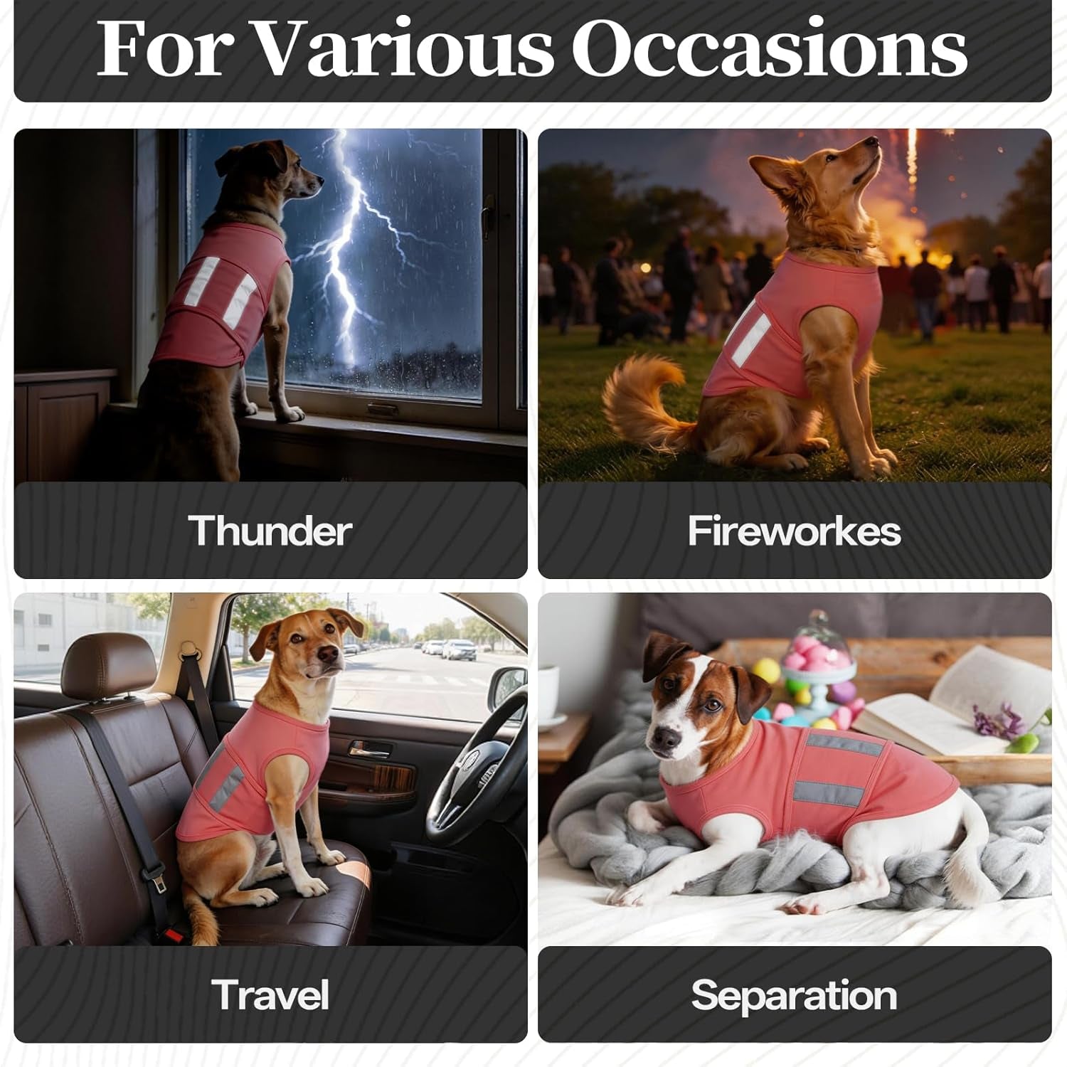 Dog Anxiety Calming Vest, Gentle Compression Anxiety Suit for Dogs, Breathable Dog Calming Wrap for Separation Anxiety, Thunder, Fireworks, Vet Visits, Pink XL