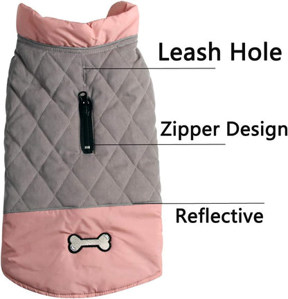 Reversible Dog Coats for Small Dogs Waterproof Warm Dog Jacket for Cold Winter,Pink and Grey M